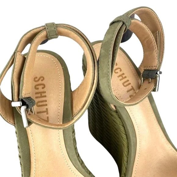 NIB SCHUTZ EDUARDA WEDGE SANDALS IN ASPEN GREEN SZ:9.5  NWT - Picture 3 of 13